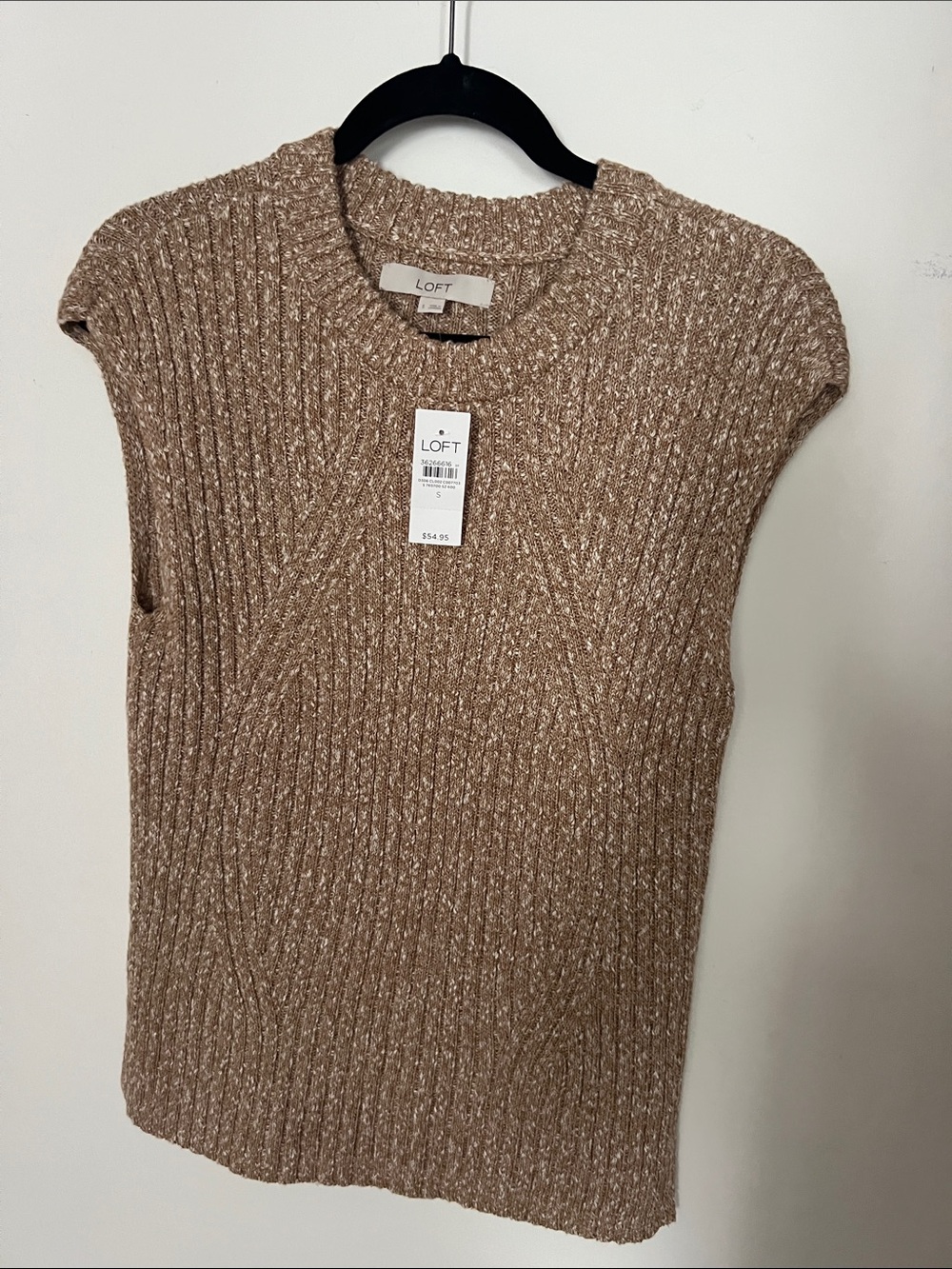 LOFT Metallic Ribbed Cap-Sleeve Knit Top - Taupe Beige